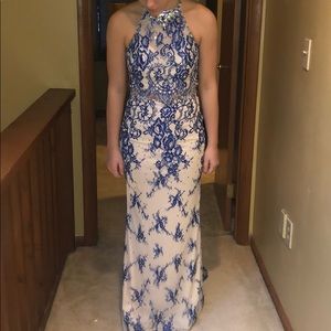 Tan and blue prom dress